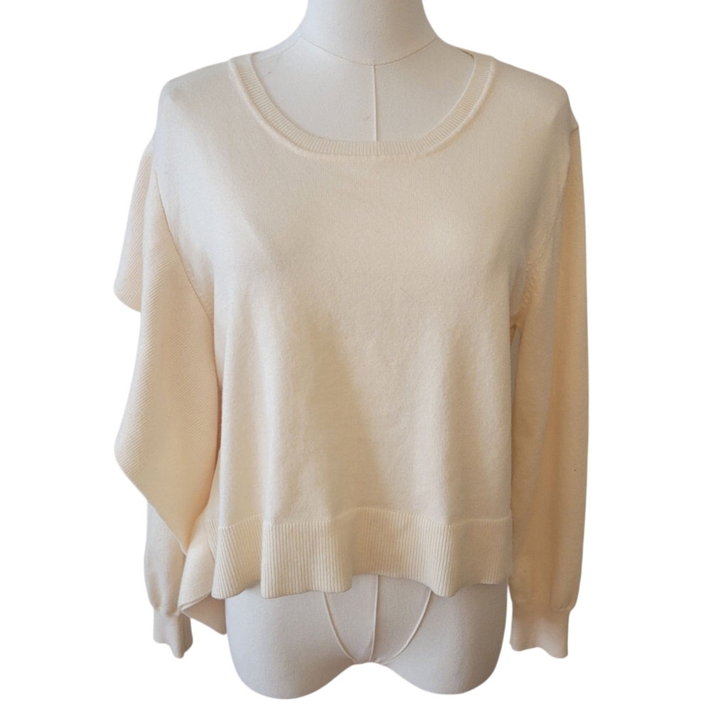 Zara Pale Yellow Ruffle Knit Crop Sweater Size Large